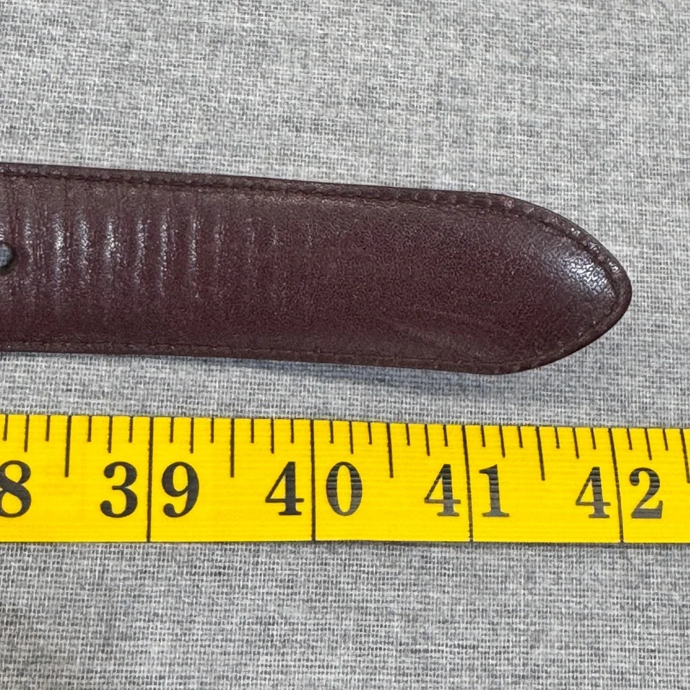 Polo Ralph Lauren Mens Burgundy Italian Leather Belt Size 36 Silver Logo Plaque